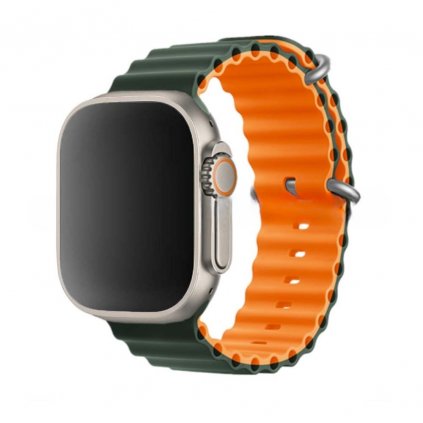 Štýlový vrúbkovaný remienok pre Apple Watch - Zeleno-oranžový