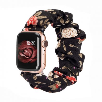 Štýlový remienok na Apple Watch - Čierny s kvetinkami