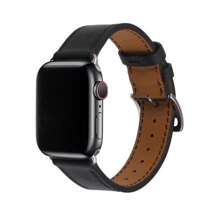Kožený remienok s prackou na Apple Watch - Čierny