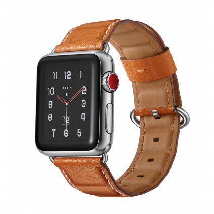 Luxusný kožený remienok na Apple Watch - Svetlohnedý