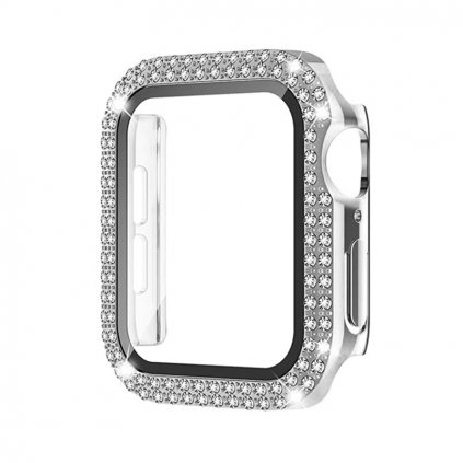 Ochranné puzdro s tvrdeným sklom a diamantami na Apple Watch - Strieborné