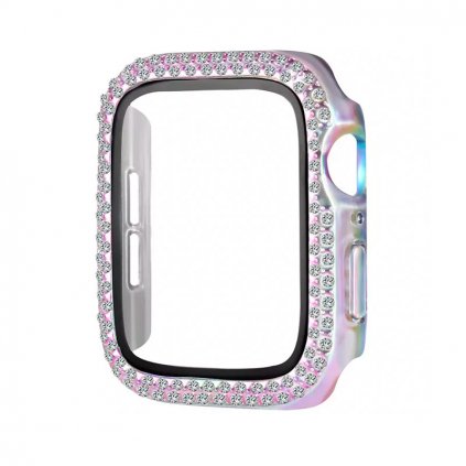 Ochranné puzdro s tvrdeným sklom a diamantami na Apple Watch - Dúhové