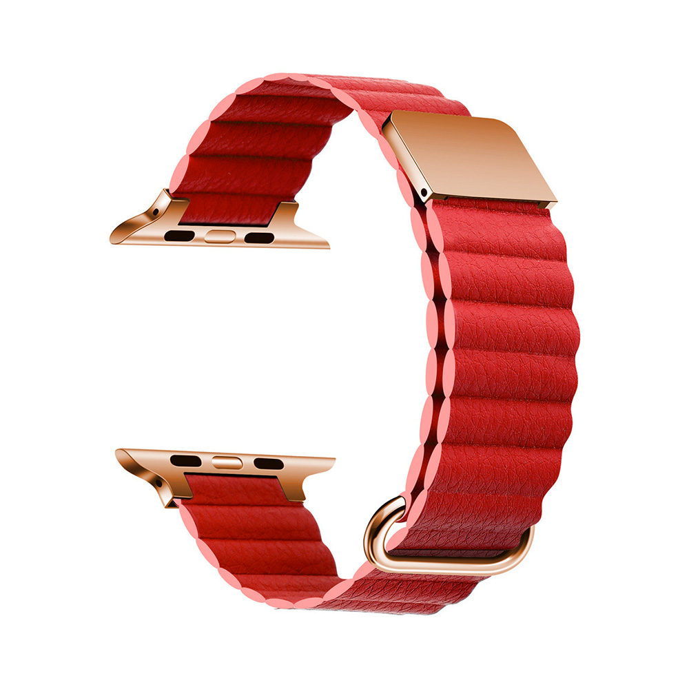 Štýlový kožený remienok s magnetom na Apple Watch - Červený Farba: Červená, Veľkosť: 38/40/41mm
