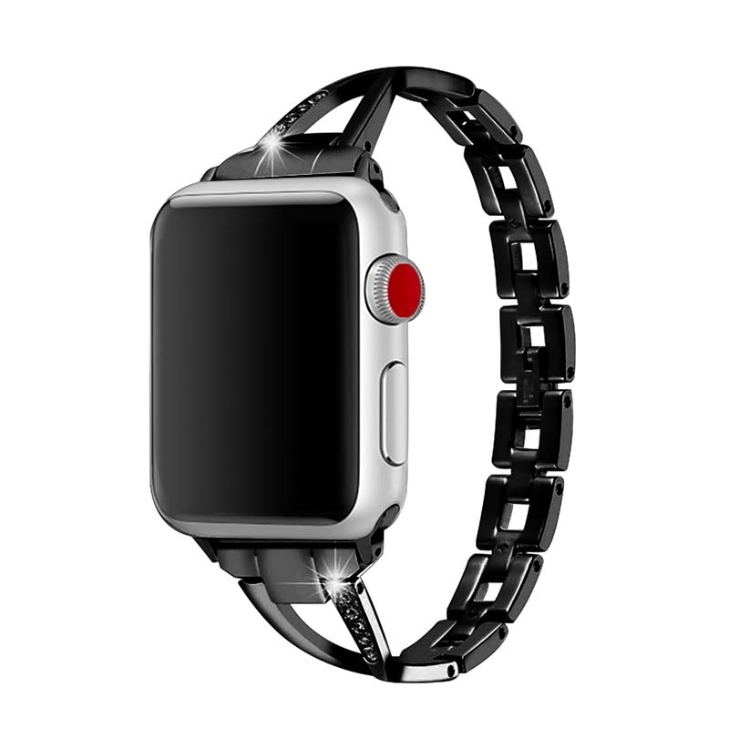 Štýlový remienok s kamienkami na Apple Watch - Čierny Farba: Čierna, Veľkosť: 38/40/41mm