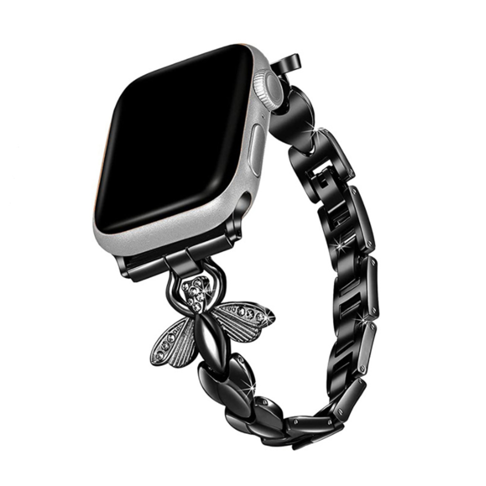Štýlový remienok s kamienkami a motýľom na Apple Watch - Čierny Farba: Čierna, Veľkosť: 42/44/45/49mm