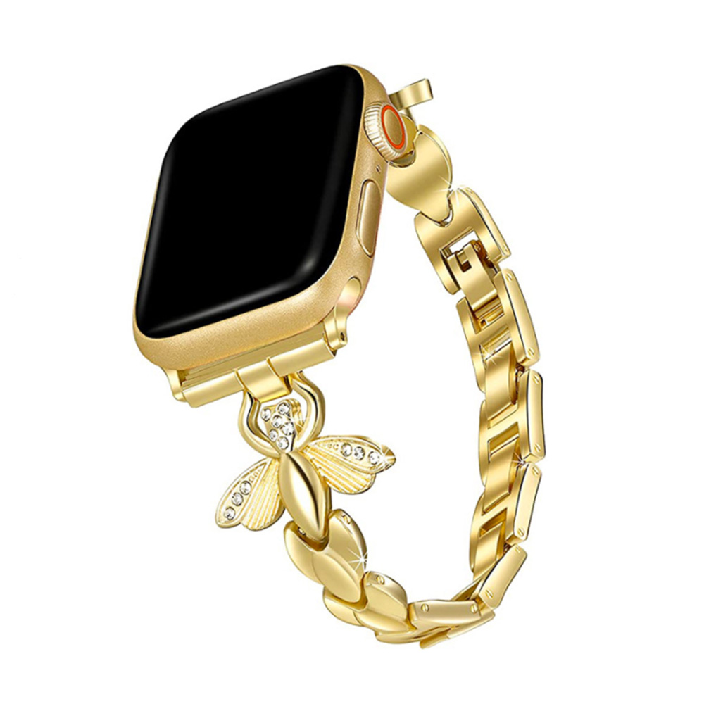 Štýlový remienok s kamienkami a motýľom na Apple Watch - Gold Farba: Gold, Veľkosť: 38/40/41mm