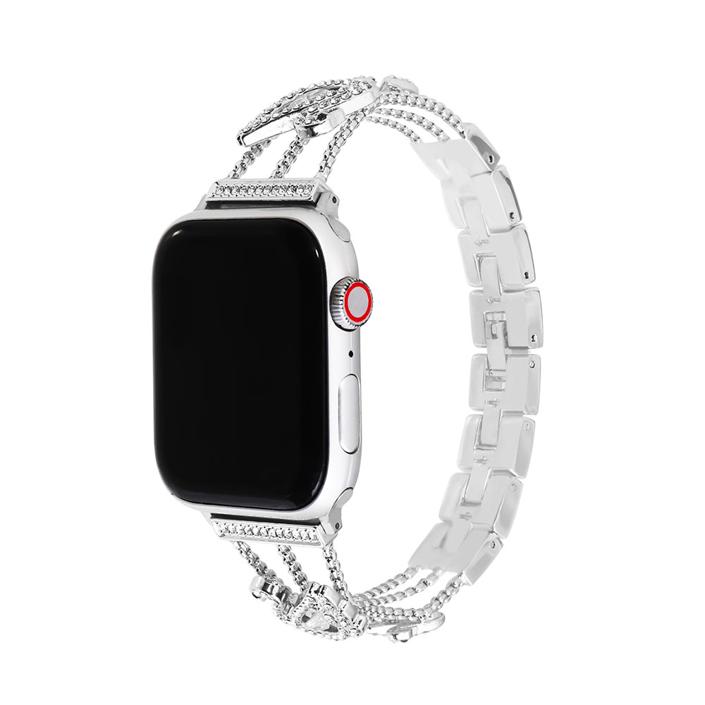 Štýlový remienok s kamienkami a labuťou na Apple Watch - Strieborný Farba: Strieborná, Veľkosť: 38/40/41mm
