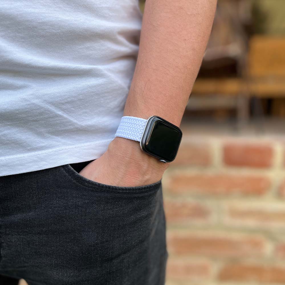 Pletený navliekací remienok pre Apple Watch - Biely Farba: Biela, Obvod: S (menší až stredný obvod zápästia), Veľkosť: 38/40/41mm