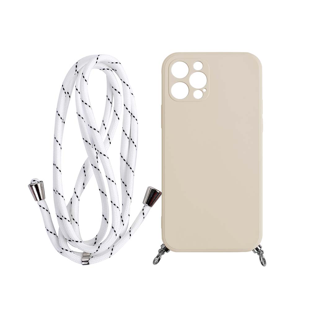 Silikónový obal na iPhone so šnúrkou - Bežový Model: iPhone 14 PRO