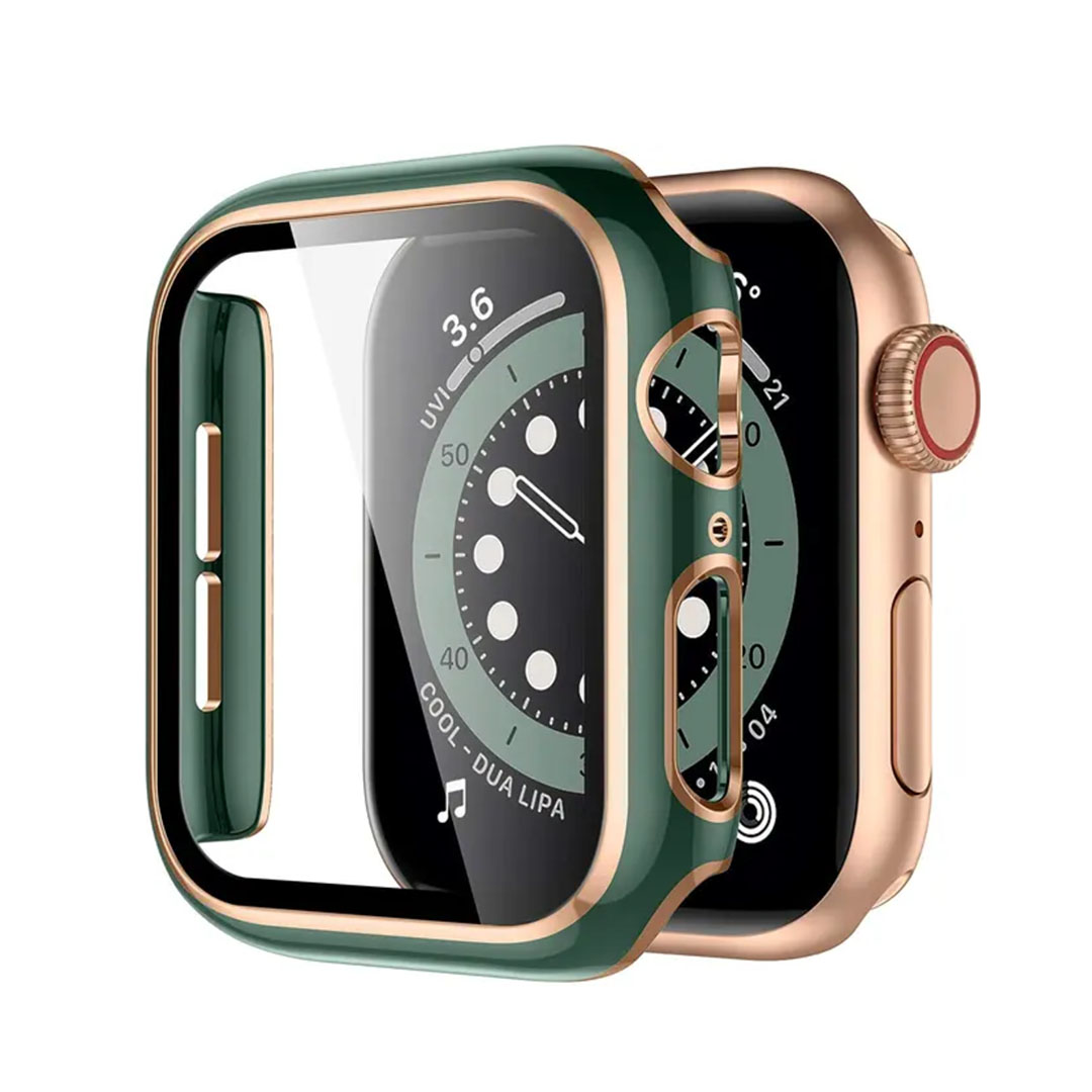 Lesklé ochranné puzdro s tvrdeným sklom - Zelený so zlatým obrysom Farba: Marine Green, Veľkosť: 38mm