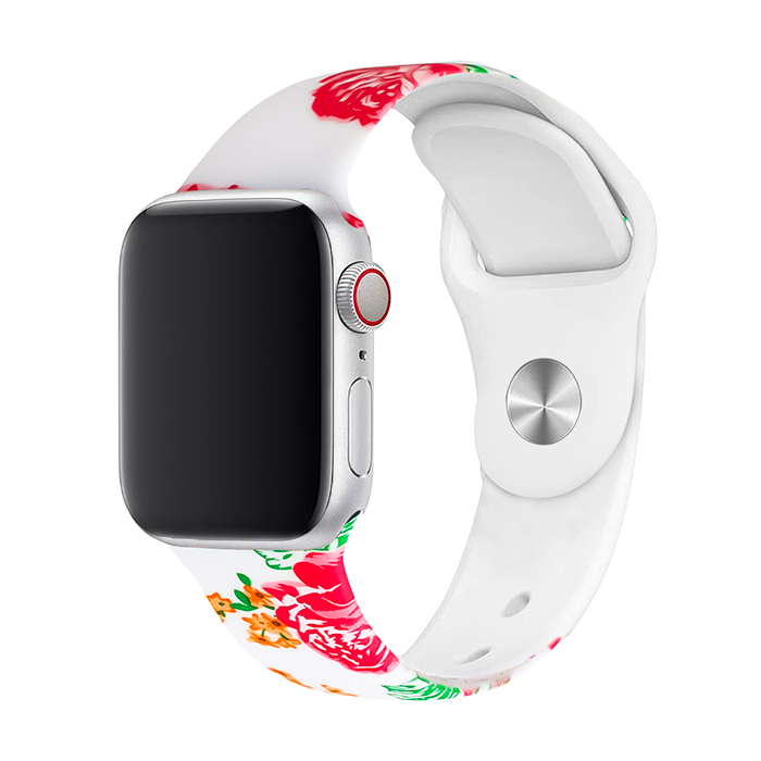 Remienok s potlačou na Apple Watch - Holandská ruža Farba: Biela, Obvod: M-L (stredný až väčší obvod zápästia), Veľkosť: 38/40/41mm