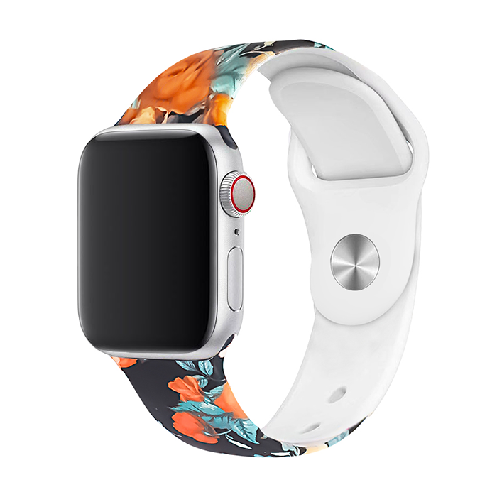 Remienok s potlačou na Apple Watch - Polnočná ruža Farba: Biela, Obvod: S-M (menší až stredný obvod zápästia), Veľkosť: 42/44/45/49mm
