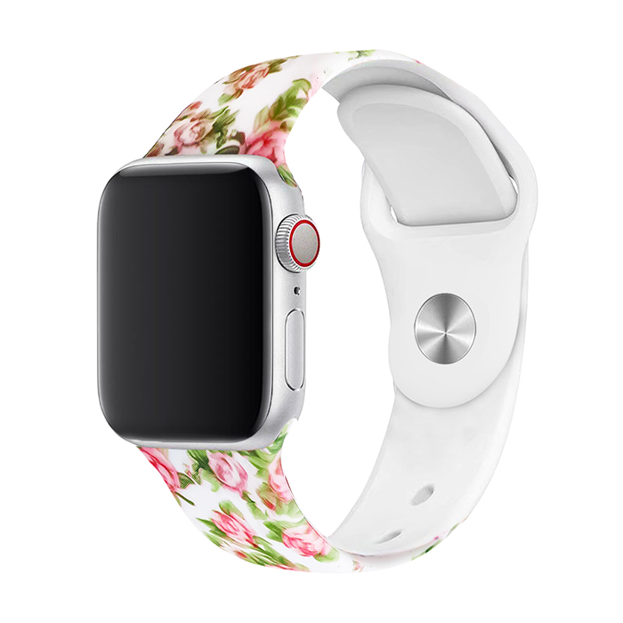 Remienok s potlačou na Apple Watch - Ružový sad Farba: Biela, Obvod: M-L (stredný až väčší obvod zápästia), Veľkosť: 42/44/45/49mm