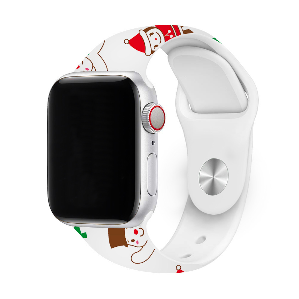 Vianočný remienok s potlačou na Apple Watch - Snehuliak Farba: Biela, Obvod: M-L (stredný až väčší obvod zápästia), Veľkosť: 42/44/45/49mm