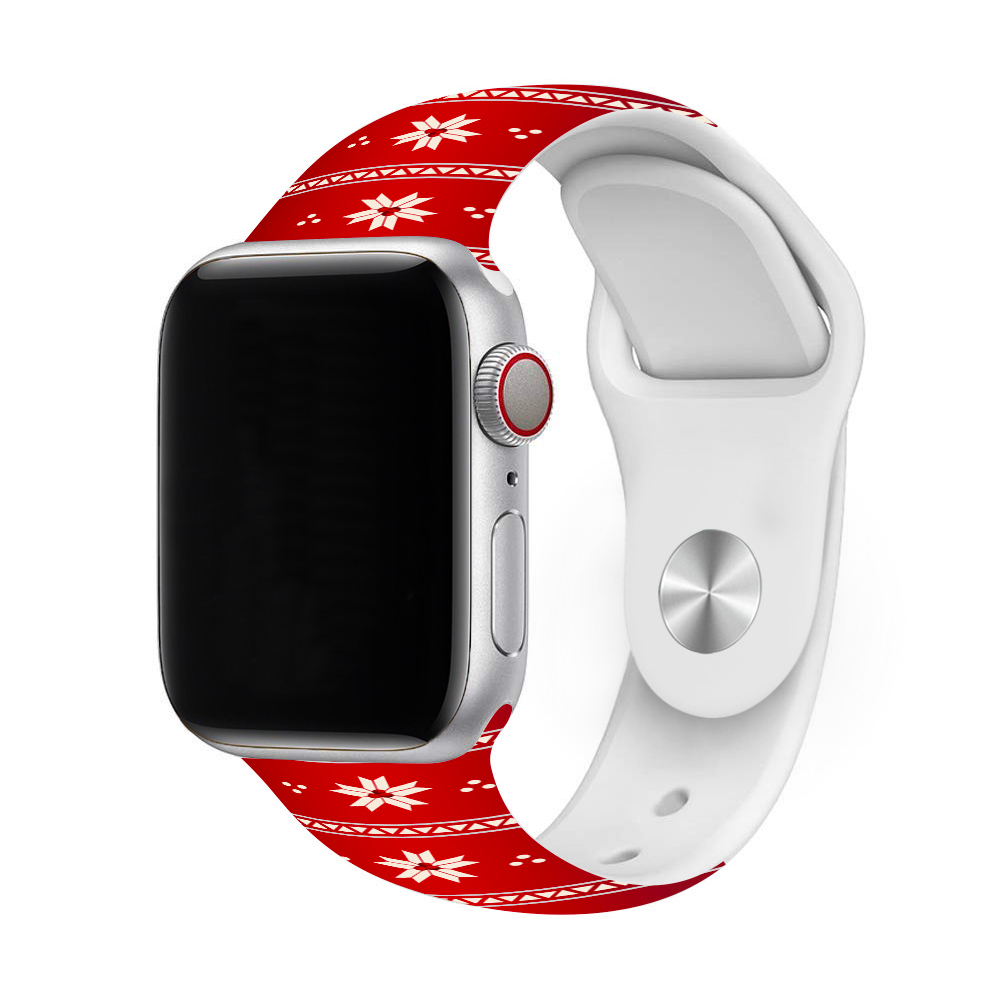 Vianočný remienok s potlačou na Apple Watch - Vianočná nálada Farba: Červená, Obvod: S-M (menší až stredný obvod zápästia), Veľkosť: 38/40/41mm