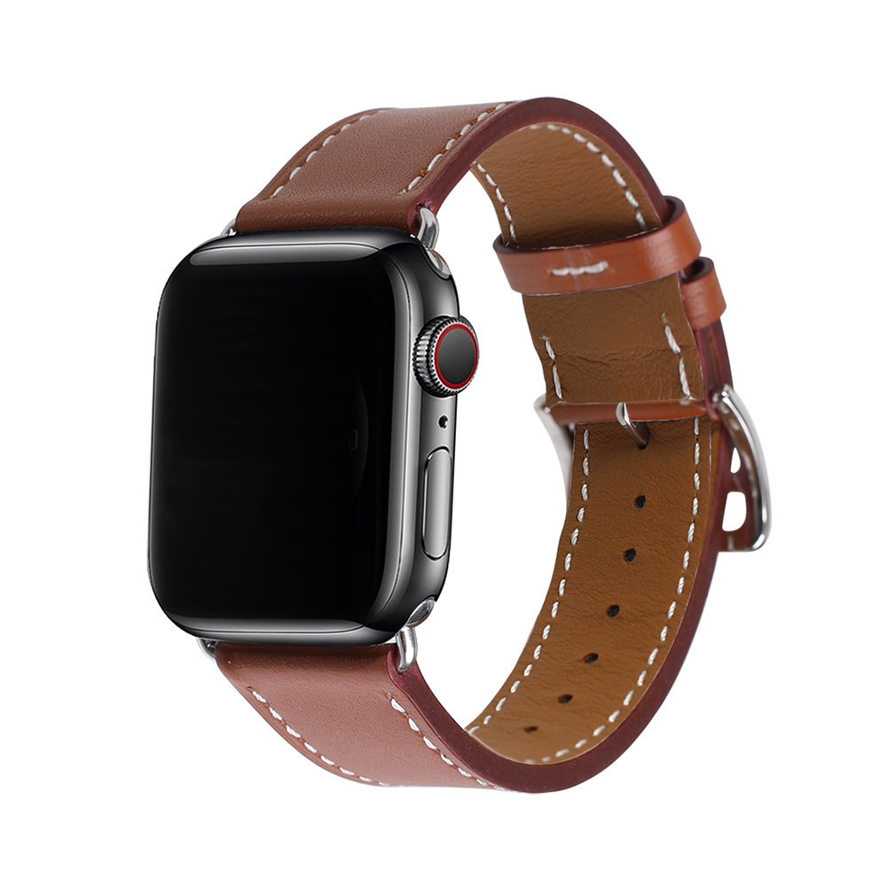 Kožený remienok s prackou na Apple Watch - Svetlohnedý Farba: Svetlo hnedá, Veľkosť: 38/40/41mm