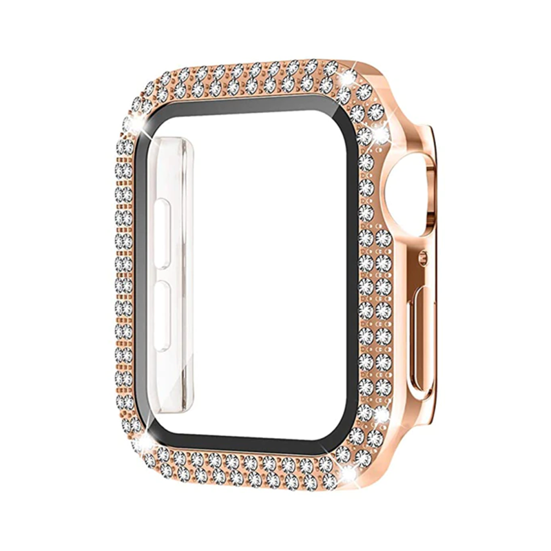 Ochranné puzdro s tvrdeným sklom a diamantami na Apple Watch - Light Gold Veľkosť: 38mm