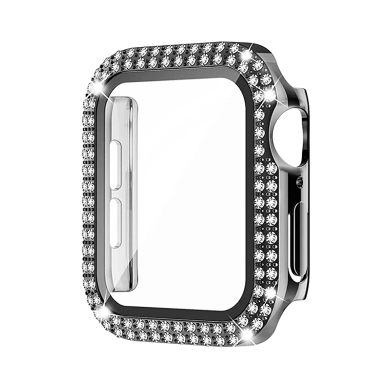Ochranné puzdro s tvrdeným sklom a diamantami na Apple Watch - Čierne Veľkosť: 38mm