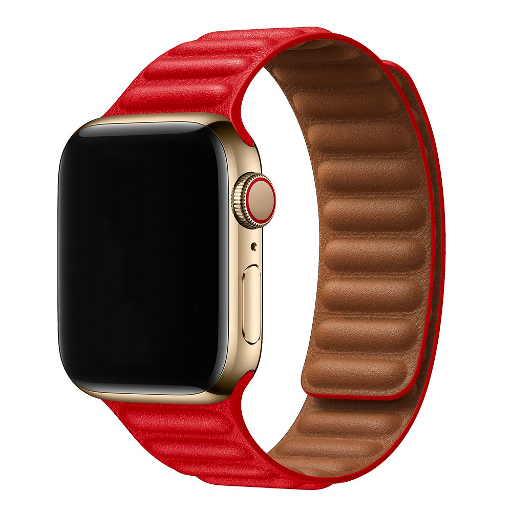 Kožený remienok s magnetom na Apple Watch - Červený Farba: Červená, Veľkosť: 42/44/45/49mm