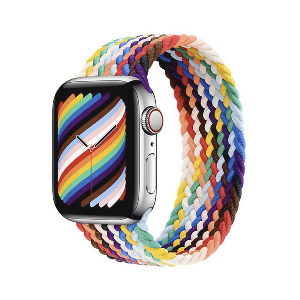 Pletený navliekací remienok pre Apple Watch - Dúhový Farba: Rainbow black, Obvod: M (stredný obvod zápästia), Veľkosť: 42/44/45/49mm