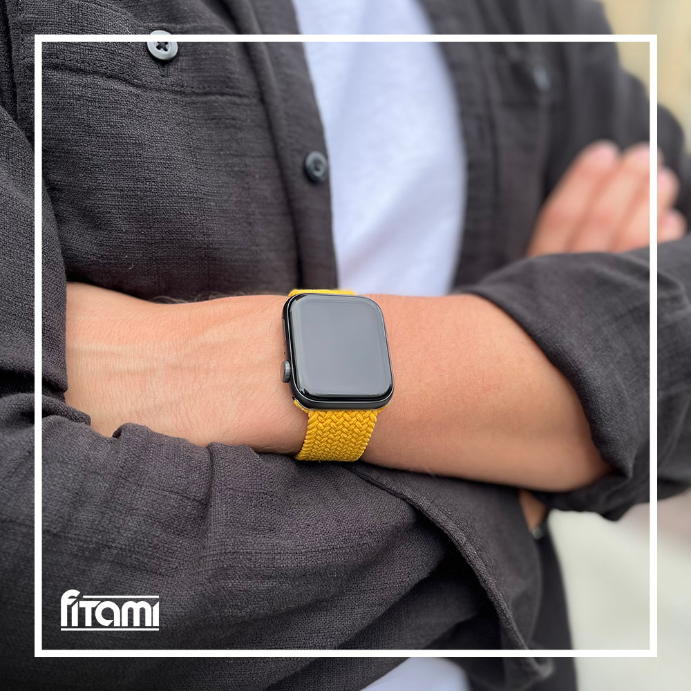 Pletený navliekací remienok pre Apple Watch - Žltý Farba: Žltá, Obvod: M (stredný obvod zápästia), Veľkosť: 42/44/45/49mm