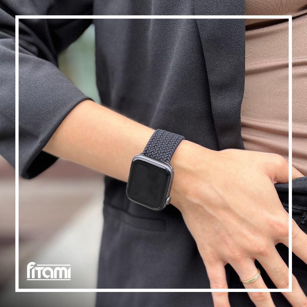 Pletený navliekací remienok pre Apple Watch - Čierny Farba: Čierna, Obvod: M (stredný obvod zápästia), Veľkosť: 42/44/45/49mm