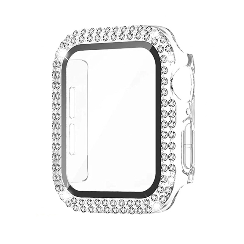 Ochranné puzdro s tvrdeným sklom a diamantami na Apple Watch - Číre Veľkosť: 38mm