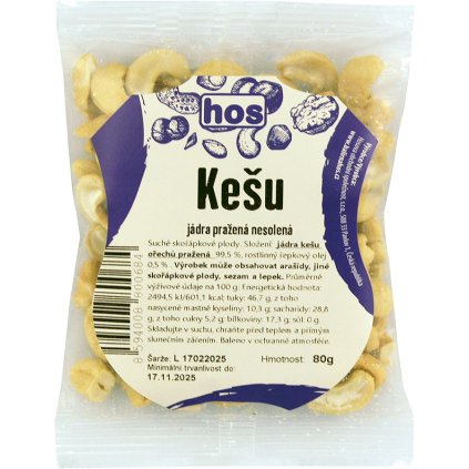 HOS Kešu jádra pražená nesolená 80g  80g