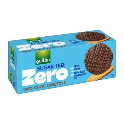 Gullón Digestive Dark choc celozrnné sušenky polomáčené v tmavé čokoládě bez cukru 270g  270g
