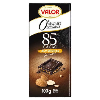Valor čokoláda s mandlemi, 85 % kakaa, bez cukru 100 g