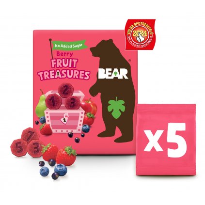 5060139436182 BEAR Fruit Treasures Berry jahoda a borůvka ovocno zeleninové tvary 5x20g