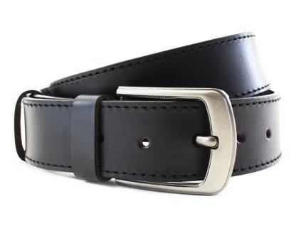 Černý prošívaný kožený pánský opasek 913-5001-1-60/60-9006-40/90 cm (Délka opasku 90 cm)