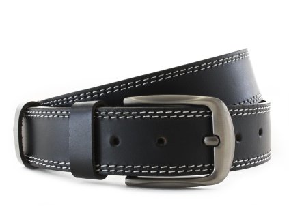 Šedočerný kožený pánský opasek s dvojitým šitím 913-5004-2-60/20-9010-40/95 cm (Délka opasku 95 cm)