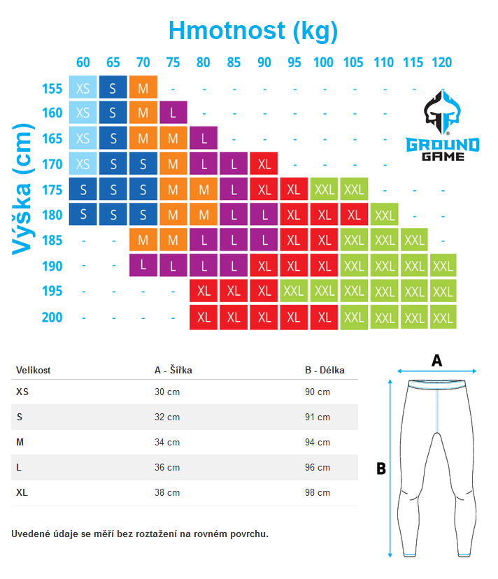 Velikostní tabulka legín ground Game