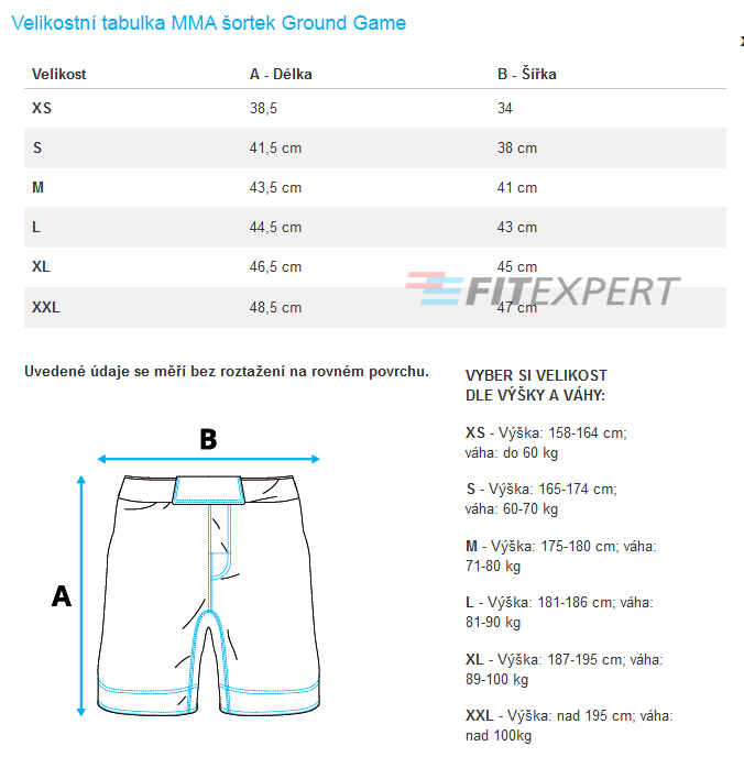 Velikostní tabulka - MMA šortky GroundGame