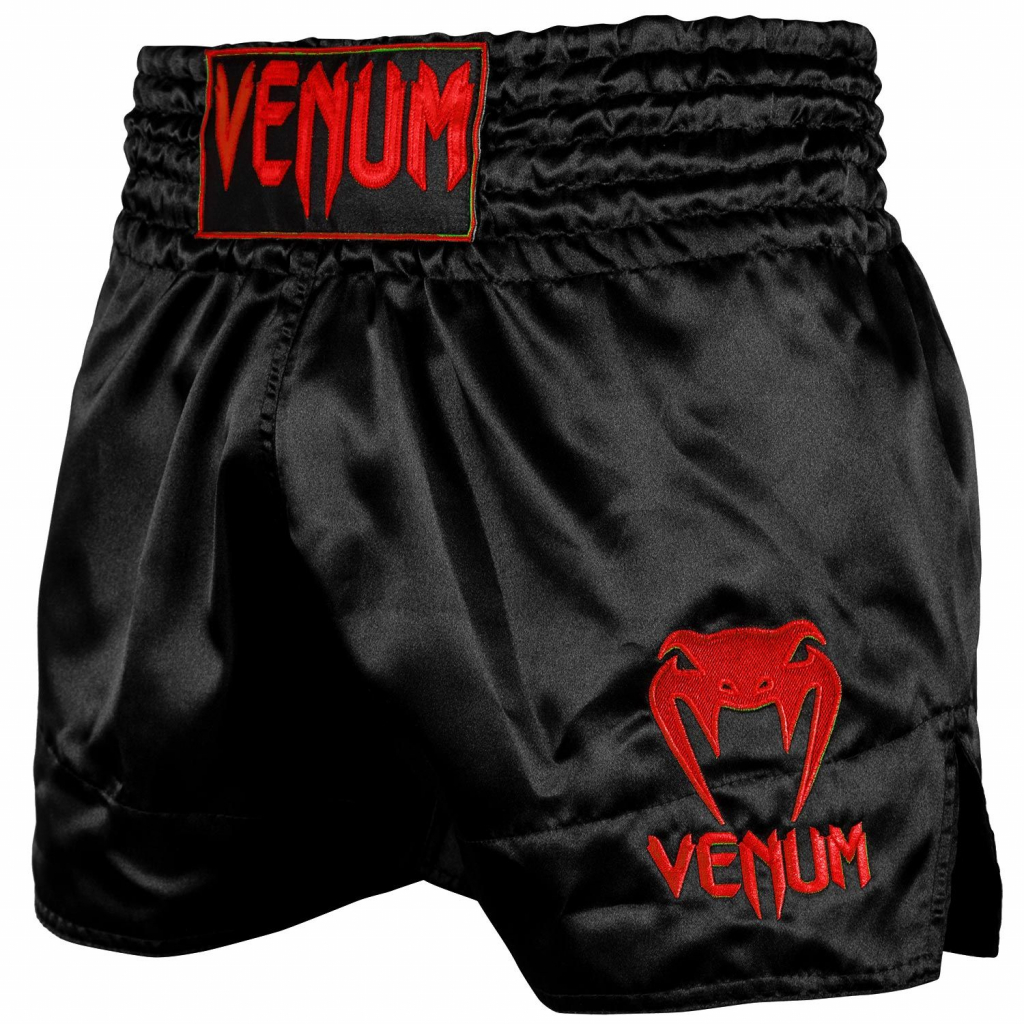shorts venum muay thai classic black red f1
