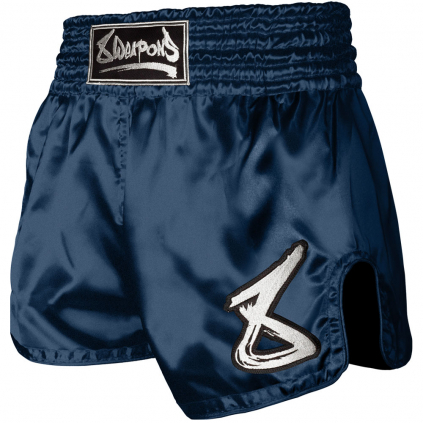 8 weapons muay thai shorts strike navy weiss