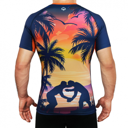 Rashguard Ground Game HANG LOOSE - krátký rukáv - modrá/žlutá