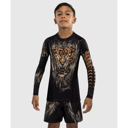 DĚTSKÝ rashguard - funkční tričko Venum Tiger - dlouhé rukávy - Black/Neon Orange (Velikost 6 let)