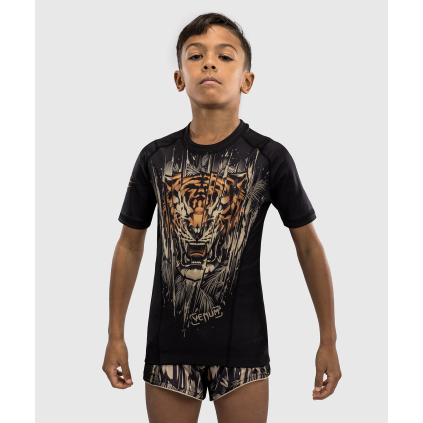 DĚTSKÝ rashguard - funkční tričko Venum Tiger - krátký rukáv - Black/Neon Orange (Velikost 8 let)