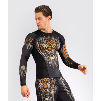 Pánský rashguard - funkční triko Venum TIGER - dlouhý rukáv - Black/Neon Orange (Velikost XXS)
