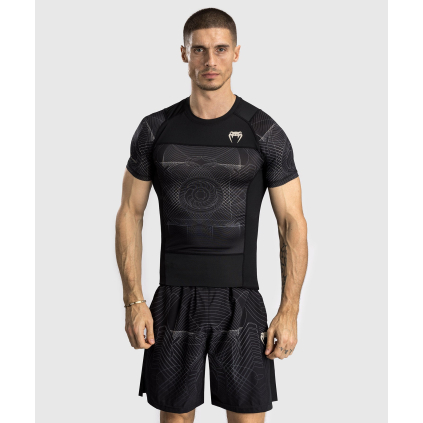 Pánský rashguard - funkční tričko Venum G-Fit Air - krátké rukávy - Deep Black/Desert Sand