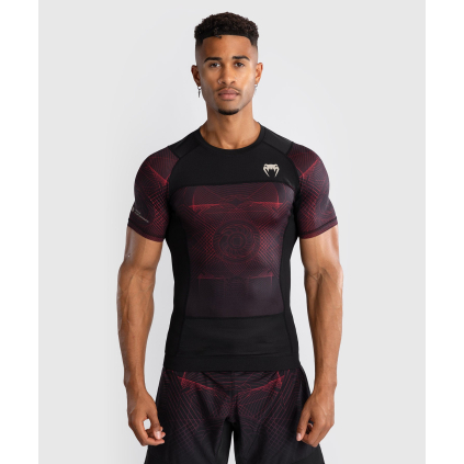 Pánský rashguard - funkční tričko Venum G-Fit Air - krátké rukávy - Deep Black/Fire Red (Velikost S)