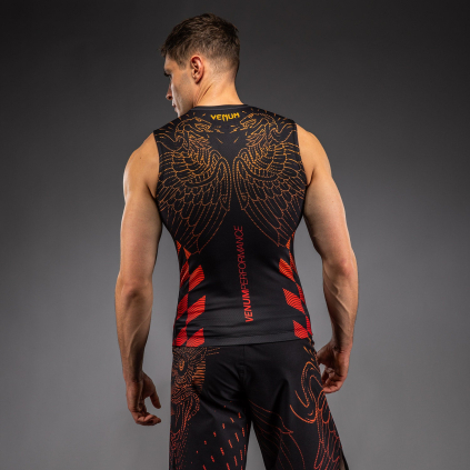 Rashguard - funkční triko/tílko Venum Quetzal Fury - bez rukávů - Black/Fury Red/ Tangerine (Velikost S)