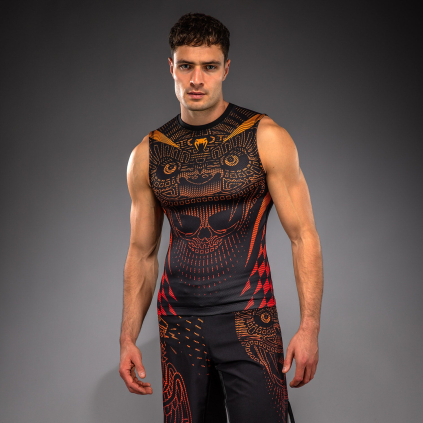 Rashguard - funkční triko/tílko Venum Quetzal Fury - bez rukávů - Black/Fury Red/ Tangerine (Velikost S)