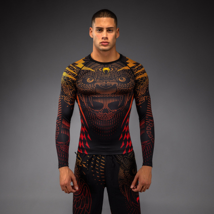 Rashguard - funkční triko Venum Quetzal Fury - dlouhé rukávy - Black/Fury Red/ Tangerine (Velikost S)
