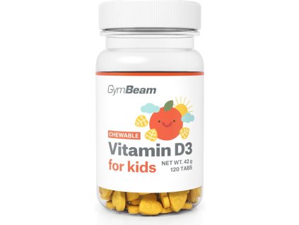 GymBeam Vitamín D3, tablety na cmúľanie pre deti 120 tabliet pomaranč