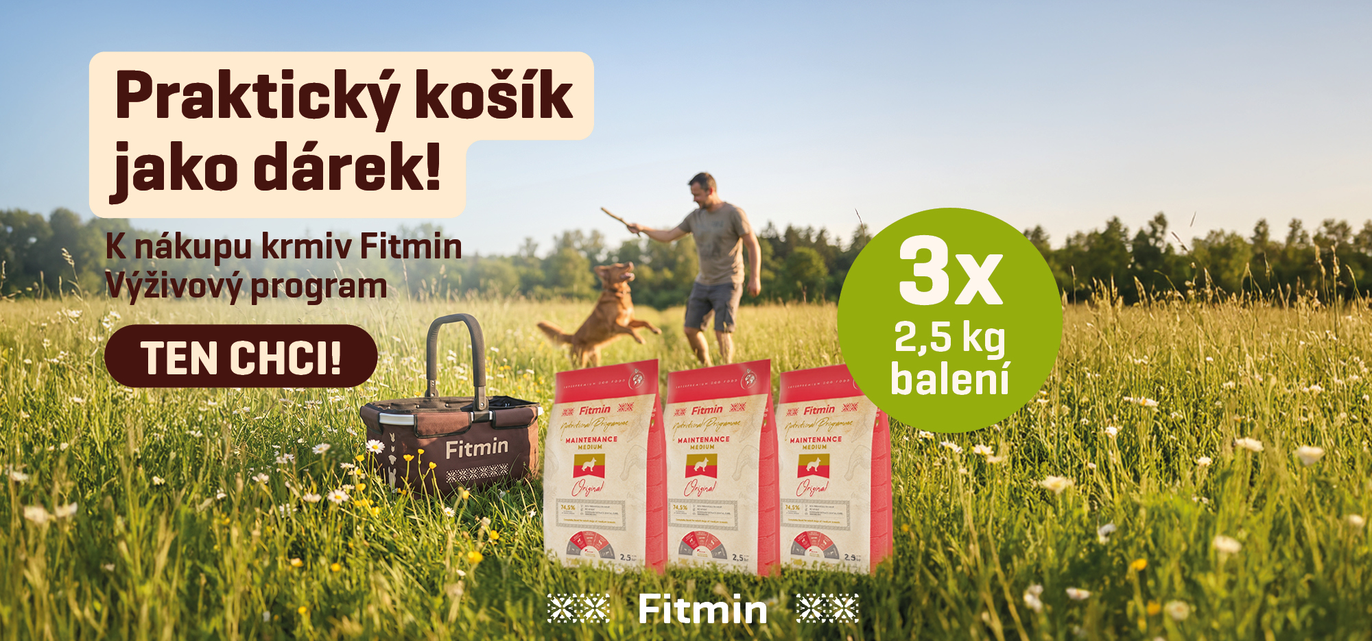 Košík plný granulí - Krmivo pro psy Výživový program 2,5 kg + košík jako dárek zdarma