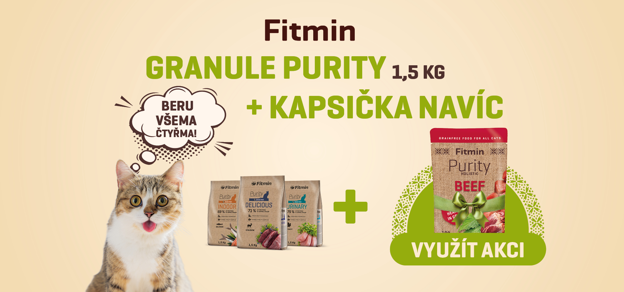 Granule Purity pro kočky 1,5 kg + hovězí kapsička zdarma jako dárek