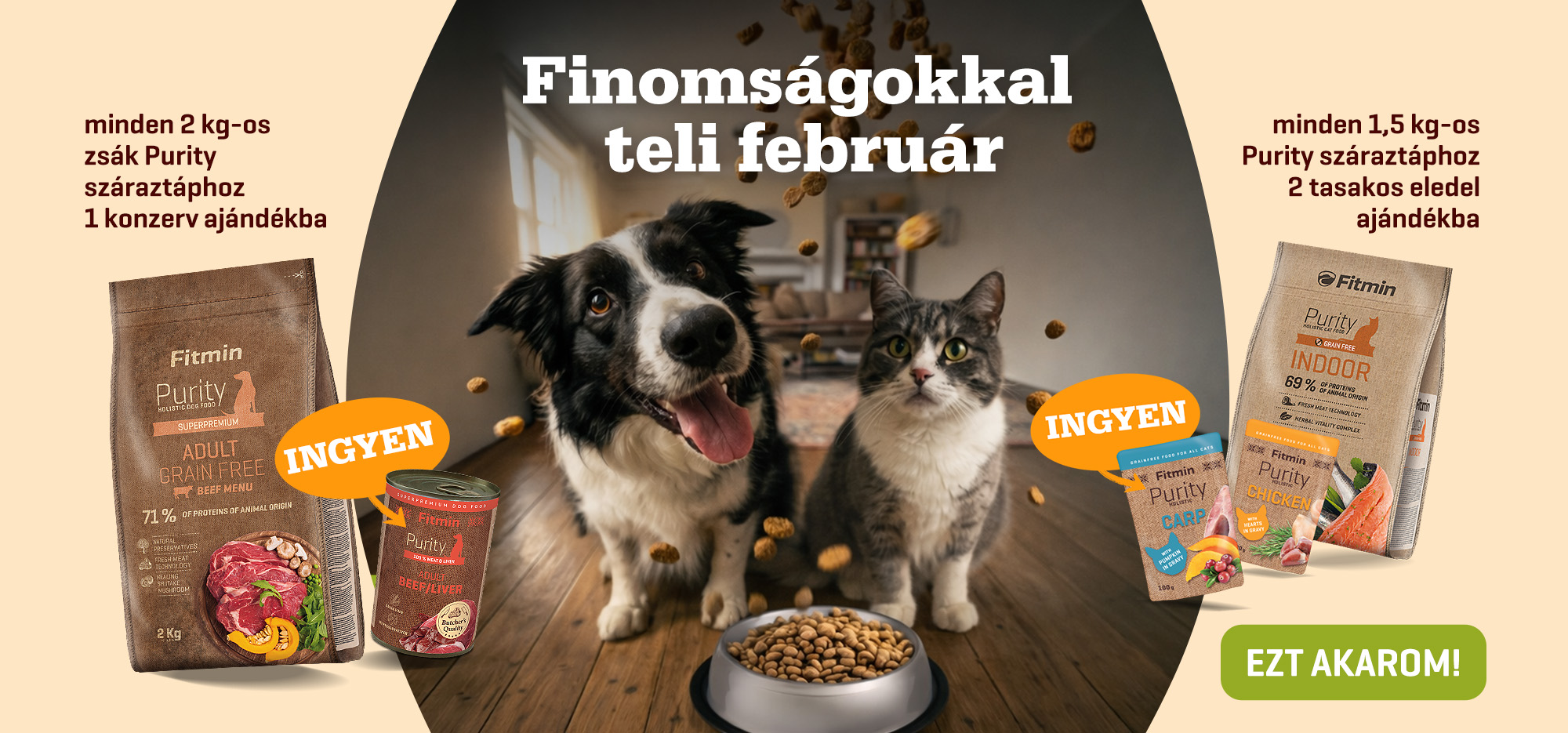 Téli Fitmin akció kutyáknak macskák Purity száraztáppal.